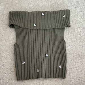 Zara Olive Cowl Neck Sweater with Embellishments